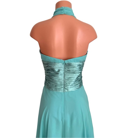 Vintage Maggy London Silk Halter Midi Dress Teal Open Back Party Dress Size 8P - Picture 3 of 11